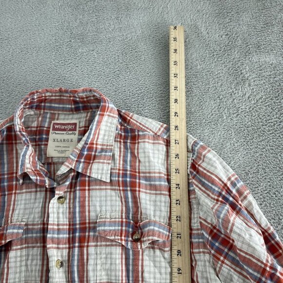 Wrangler Mens XL Plaid Button-Up Shirt Red Blue White 100% Cotton 5856 - Picture 4 of 7